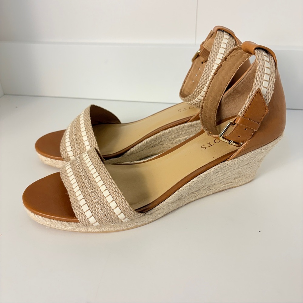 Talbots Tan Cream Espadrille Wedge Sandals Woven Ankle Strap Coastal - Picture 4 of 6